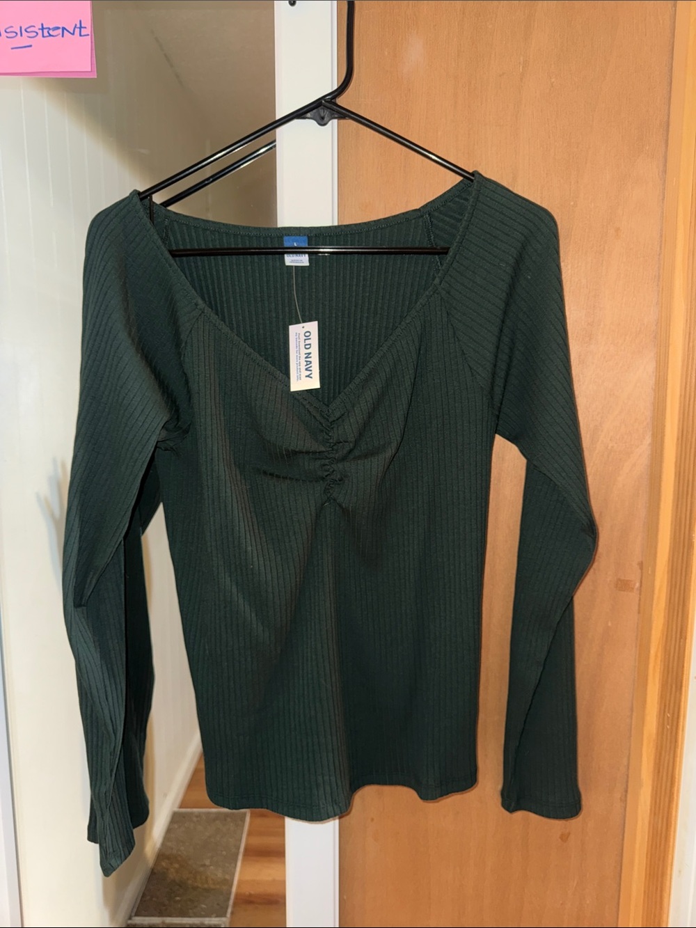 Old Navy Deep Forest Green Ribbed V-Neck Long Sleeve Top